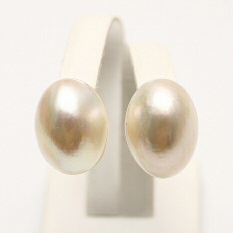 マベ真珠パールピアス　16&times;12mm　ホワイトカラー　K14WG製｜真珠倶楽部