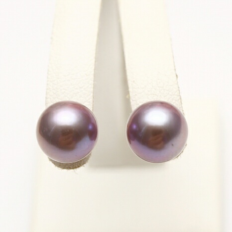 淡水真珠パールピアス　8.5-9.0mm　パープルカラー　K18製｜真珠倶楽部