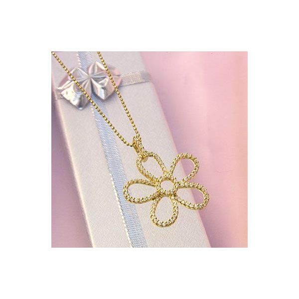 ペンダントネックレス キュービックジルコニア シルバー カットボールチェーン 全長50cm 花 フラワー 送料無料 人気 おすすめ カジュアル トレンド プレゼント ギフト ジュエリー 卒入学 母の日
