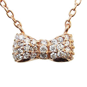 【ただいまポイント10倍中】ネックレス ダイヤモンド リボンモチーフ ダイヤモンドネックレス ダイヤ 18金 k18 18k ピンクゴールド チェーン付 ペンダント 送料無料 レディース メンズ 人気 おすすめ プレゼント ギフト ジュエリー 卒入学 母の日