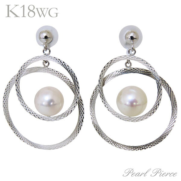 【ただいまポイント10倍中】パールピアス 18金 パール ピアス 18k 18k 普段使い Wフープデザイン キャッチ付 あこや本真珠 6mm k18ホワイトゴールド ペア レディース ゆれる ぶら下がり 送料無料 カジュアル プレゼント ギフト ジュエリー 決算 セール｜パールジュエリー専門店 真珠の杜