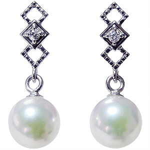 【ただいまポイント10倍中】パール ピアス 18金 18k 18k 可愛いデザインの あこや本真珠 k18 ダイヤモンド シリコンダブルロックキャッチ付 ホワイトゴールド ペア 真珠 ぶら下がり ゆれる 揺れる 送料無料 プレゼント ギフト ジュエリー 卒入学 母の日