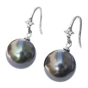 【ただいまポイント10倍中】パール ピアス 18金 18k 18k 真珠 ブラック タヒチ黒蝶真珠 グリーン系 11mm ダイヤモンド 0.06ct k18 ホワイトゴールド ペア ぶら下がり ゆれる 揺れる 送料無料 普段使い おすすめ プレゼント ギフト ジュエリー ボーナス セール｜パールジュエリー専門店 真珠の杜
