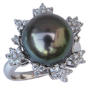 楽天市場】プラチナ 黒蝶パール ダイヤモンド リング 12号 天然の