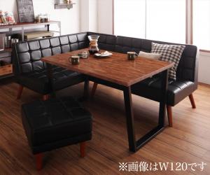 ダイニングセット（テーブル\u0026ソファ スツール） 古木風 ヴィンテージ カフェスタイル リビングダイニング 4人 4点セット(テーブル+ソファ1脚+アームソファ1脚+スツール1脚) 左アーム W150 組立設置付