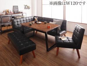 ダイニングセット（テーブル&ソファ ベンチ チェア） 古木風 ヴィンテージ カフェスタイル リビングダイニング 6人 5点セット(テーブル+ソファ1脚+アームソファ1脚+チェア1脚+ベンチ1脚) 左アーム W150｜家具工場　田舎の家具屋さん