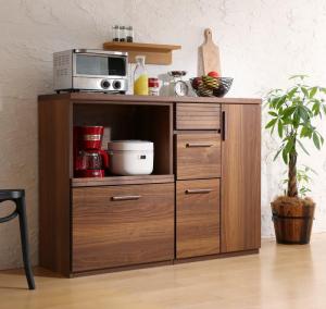 キッチン収納 日本製完成品 天然木調ワイドキッチンカウンター レンジ台＋扉付き引き出し 120cm｜家具工場　田舎の家具屋さん