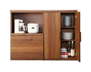 キッチン収納 日本製完成品 天然木調ワイドキッチンカウンター レンジ台＋食器棚 120cm｜家具工場　田舎の家具屋さん 44,688円