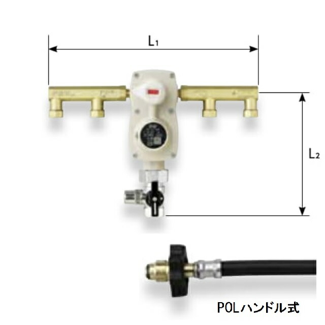【富士工器】HE4-8PH 簡易型集合装置 LPガス 8k 自動切替調整器 容器４本立て【発信機能なし】POL張力式ハンドル締め 検査孔バルブ付き　フジコー