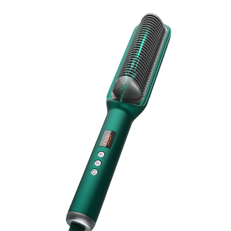 ストレートヒートブラシ ヘアアイロン ブラシ ストレートブラシ ダブルマイナスイオン 10秒急速加熱 火傷防止 アイロンブラシ 温度調節可能 髪質改善 静電気防止 ストレート＆カール両用 ブラシヘアアイロン ツヤツヤ髪