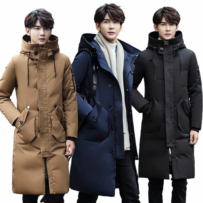 厚い暖かい男性冬のジャケットフード付き長い暖かいコートの服