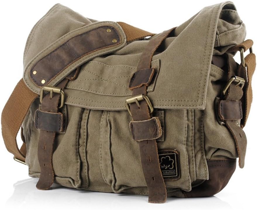 Jonon ビンテージ ミリタリー メンズ キャンバス メッセンジャーバッグ 13.3-17インチ ノートパソコン用, グリーン, Size 17.3\
