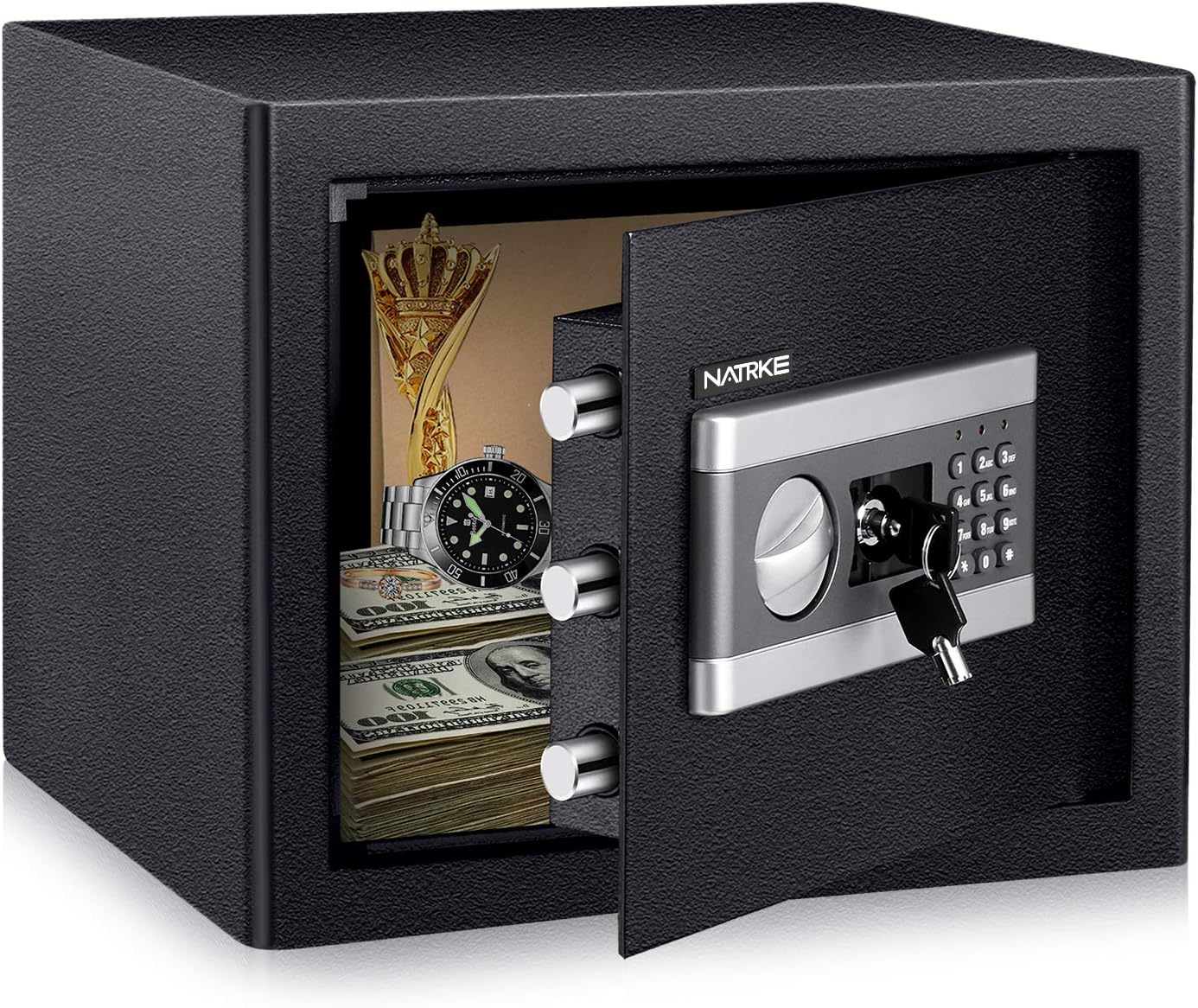 楽天市場】NATRKE 金庫 テンキー式 電子金庫 防犯金庫 緊急キー付き