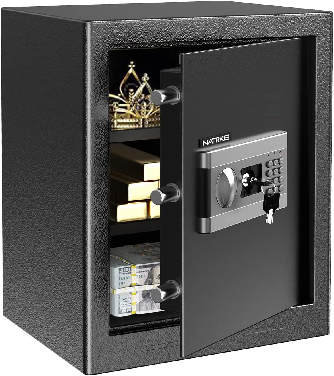 NATRKE 金庫 家庭用金庫 テンキー式 電子 防犯 緊急キー付き 家庭用