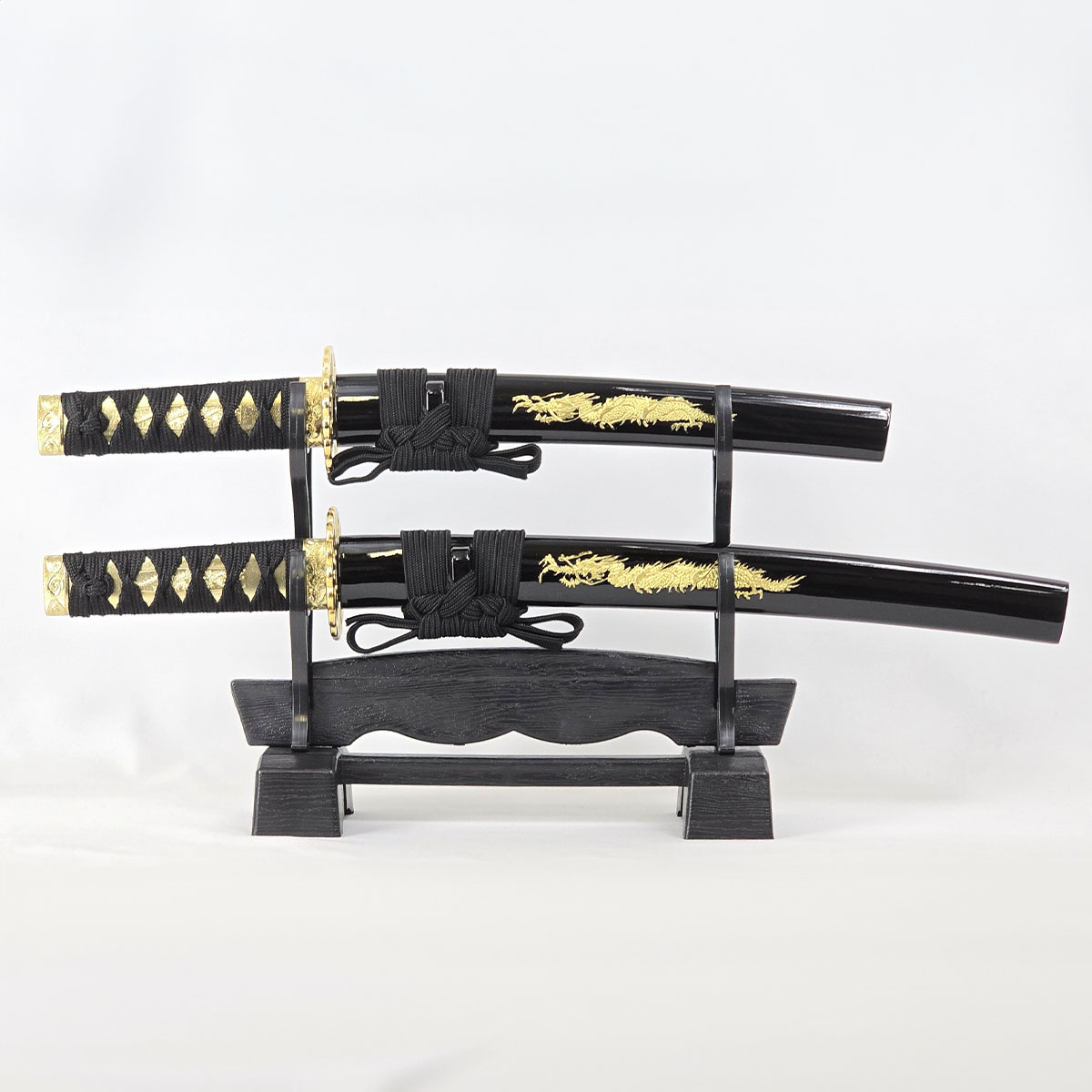 模造刀 美術刀 ミニミニ竜３点セット (黒) 刀掛台付・刀身竜彫 [ 模造刀 模擬刀 美術刀 名刀 日本刀 プレゼント インテリア 観賞用 七五三 ] クリーニングクロス付
