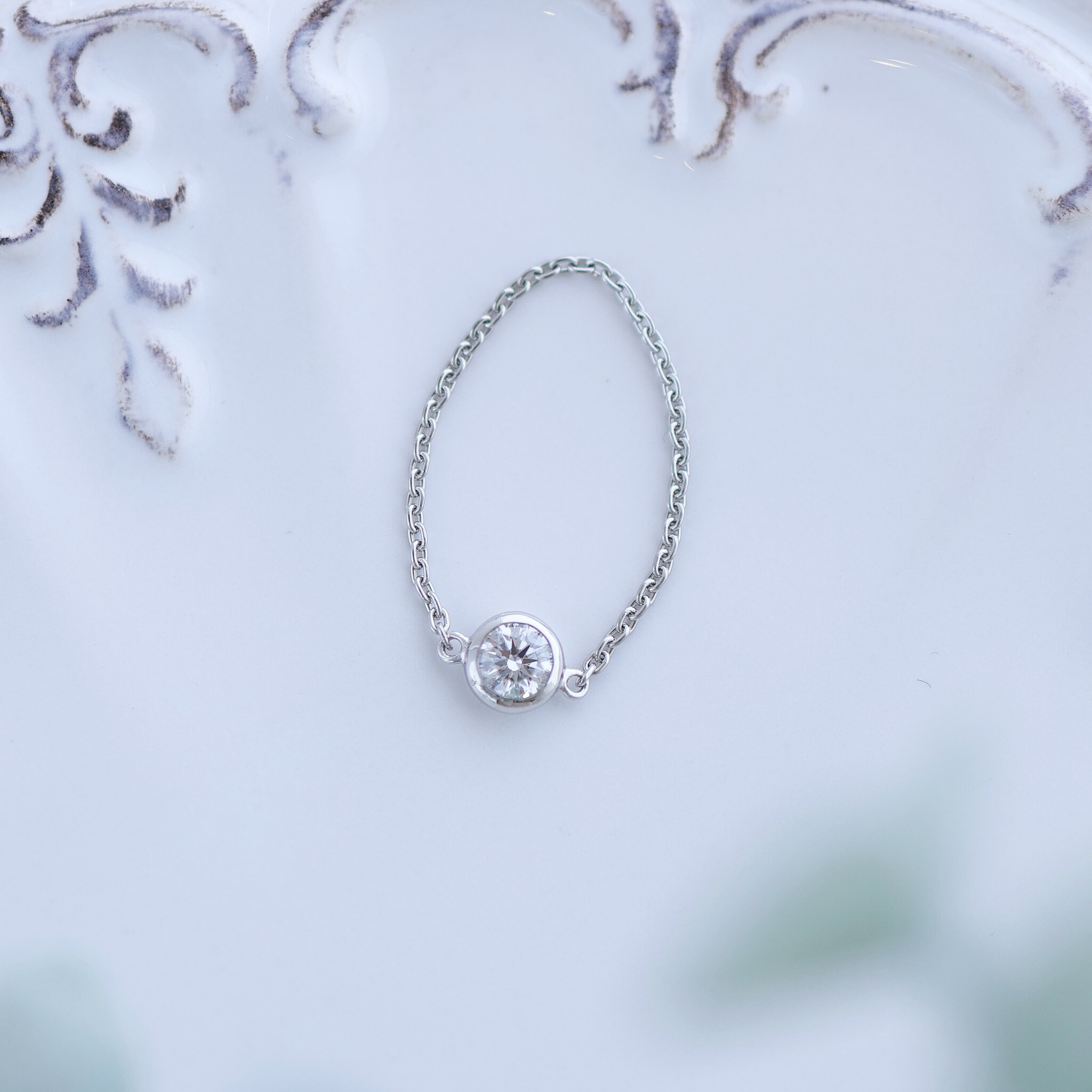 プラチナ ダイヤモンド チェーンリング Grand Bezel（グランベゼル） 0.2ct F VS2 3EXH&C リング 指輪 レディース 一粒ダイヤ｜ジュエリーサロン シノエクラ