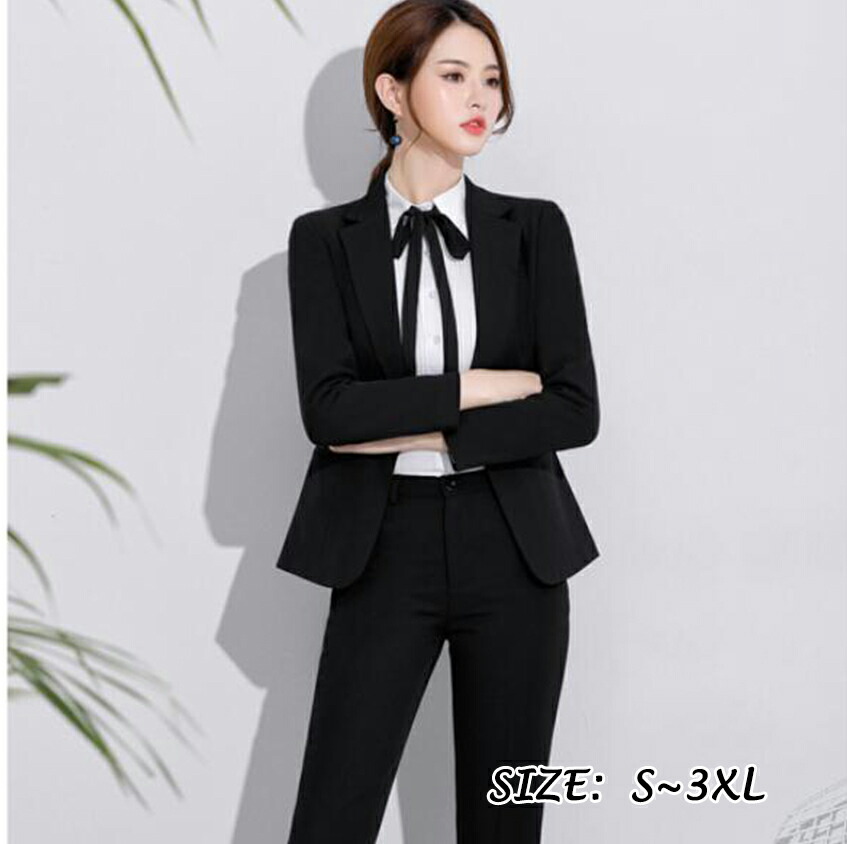 送料無料 高級感 高品質 一つボタン 簡潔 無地 ブラック 3点セット レディーススーツ パンツスーツ スカートスーツ上下セット 女性 オフィス ビジネス セレモニーフォーマル パーティー 結婚式 通学 卒業式 二次会 通勤 Ol ジャケット シャツ パンツ スカート S 3xl 新作販売