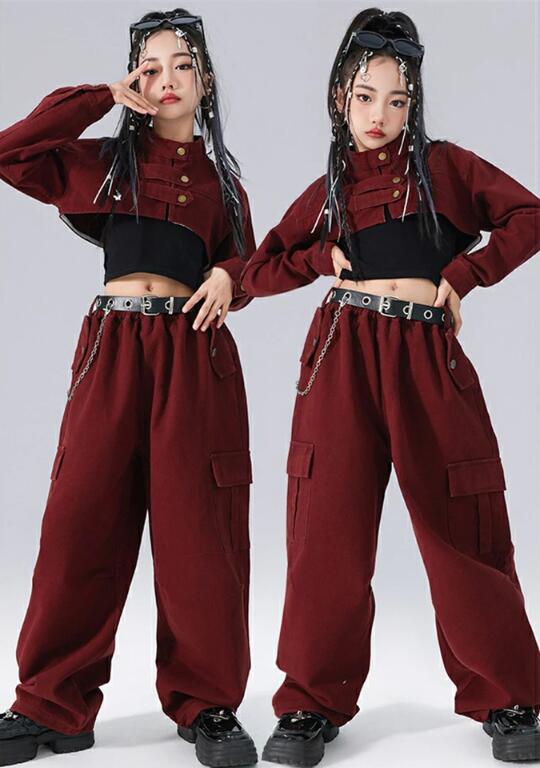 楽天市場】デニム ダンス衣装キッズセットアップ 赤 トップス へそ出し