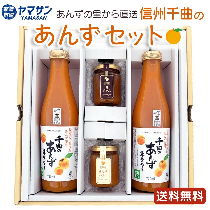 千曲のあんず 製品セットギフト あんずネクター あんずジュース 720ml×2本 あんずバター 150ｇ あんずジャム 150ｇ 長野県 千曲市産あんず使用 杏ジュース 杏ジャム 杏バター 杏子 アプリコット 送料無料 お取り寄せ ギフト プレゼント 贈り物 のし無料 産直市場ヤマサン