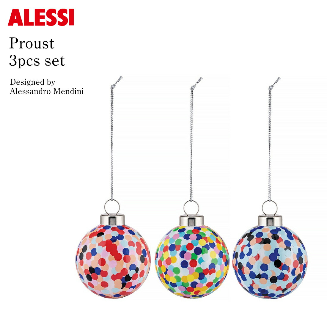 【店舗クーポン発行中】ALESSI Proust 3個セット クリスマス オーナメント アレッシ プルースト Alessandro Mendini アレッサンドロ メンディーニ 吹きガラス ハンドペイント 装飾 飾り｜Shinwa Shop 店