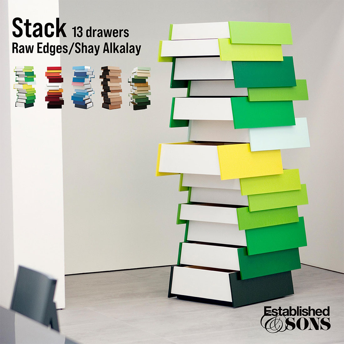 【店舗クーポン発行中】【トートバッグプレゼント】Established&Sons エスタブリッシュドアンドサンズ Stack 13drawer スタック 13段 Raw Edges/Shay Alkalay 収納 棚 箪笥｜Shinwa Shop 店