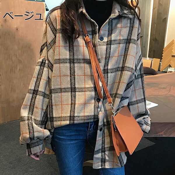シャツレディースブラウスおしゃれ長袖大きいサイズチェック秋冬ロングゆったりトップス(v126)