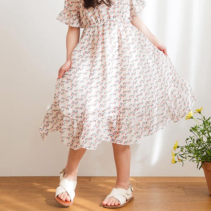 楽天市場 韓国子供服 ワンピース 女の子 小花柄 ワンピース フレア 夏 かわいい ドレス フリル きれい Miniroi ミニロイ Ad 552 Uricca ウリッカ By Shiny Mart