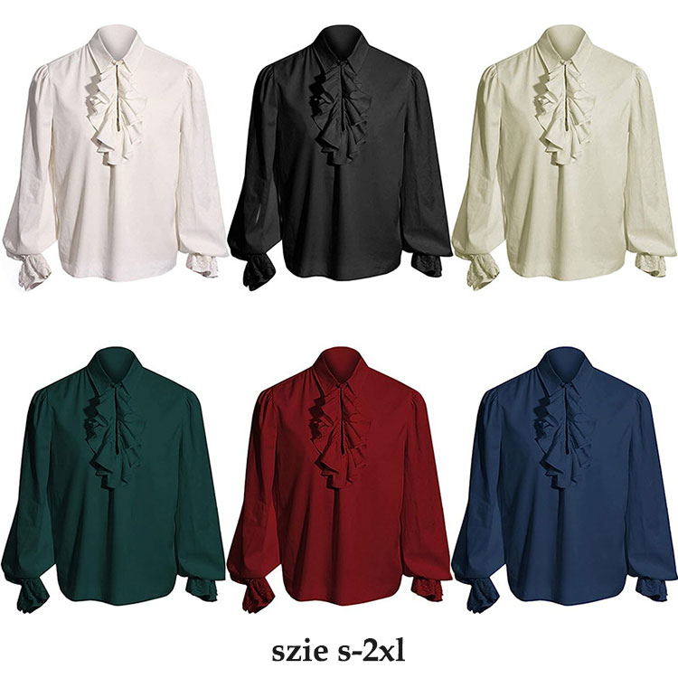 【新発売記念価格！】中世 ゴシックレトロ ルネッサンス シャツ 長袖 フリルシャツ ハロウィン コスプレ 社交ダンス衣装 学園祭 演奏会 撮影 海賊 王子様 貴族 皇室 演劇 新劇 演出 舞台ステージ 6色 S M L XL 2XL スチームパンクトップス メンズ ブラウス画像
