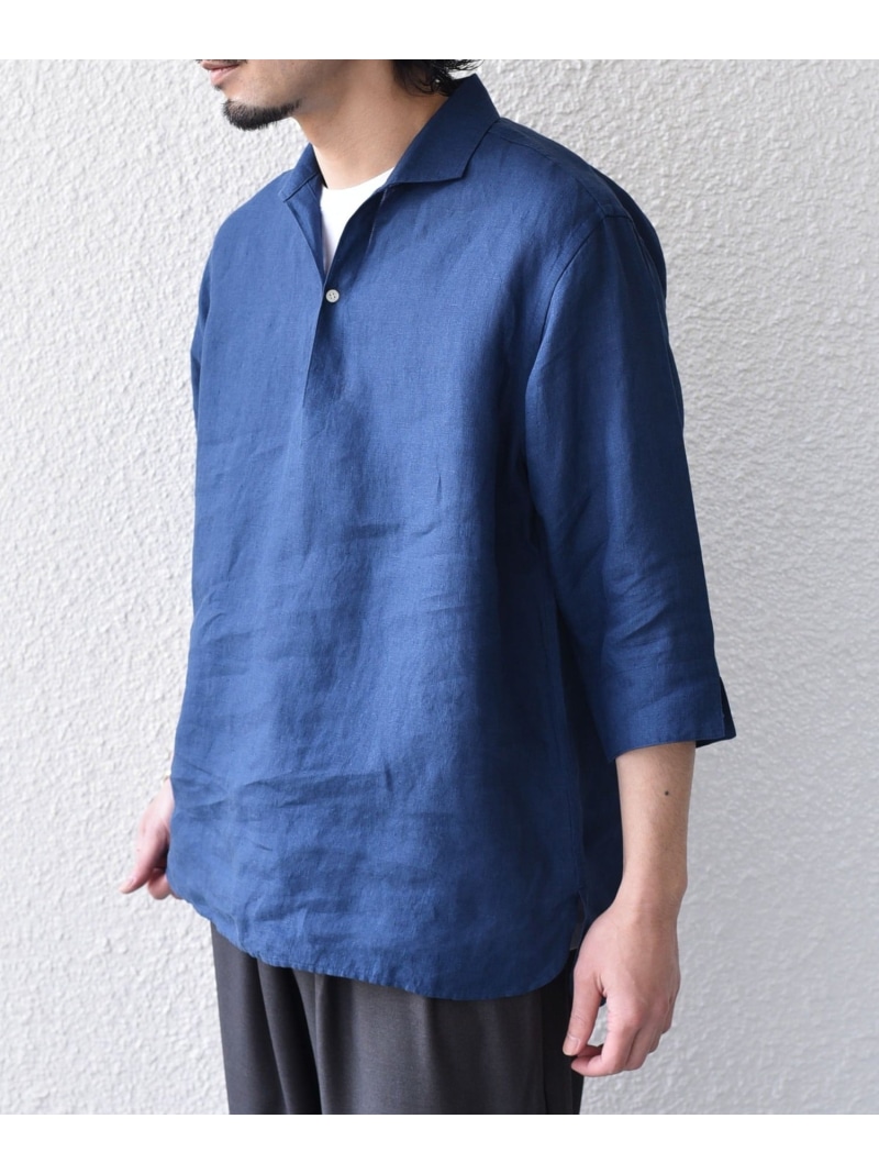 SHIPS Colors:ユーロリネン カプリ シャツ◇ SHIPS Colors シップス トップス シャツ・ブラウス ネイビー ホワイト【送料無料】[ Fashion]