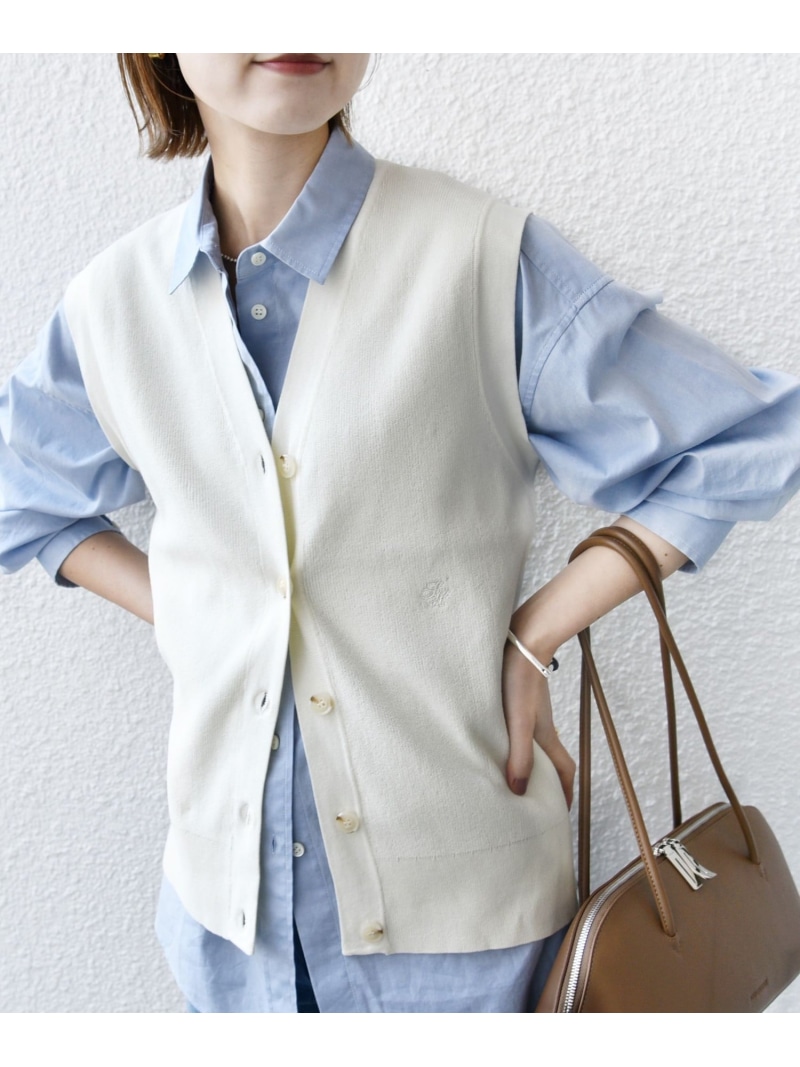 【SALE／40%OFF】＜手洗い可能＞ワンポイント 刺繍 Vネック ベスト SHIPS WOMEN シップス トップス ベスト・ジレ ホワイト グレー【RBA_E】【送料無料】[ Fashion]