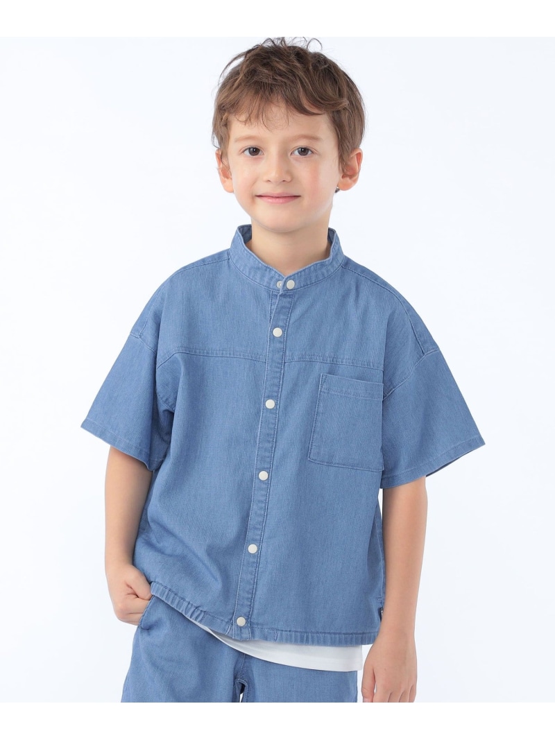 SHIPS KIDS:100~130cm /＜接触冷感＞ドライメッシュ デニム バンドカラー シャツ SHIPS KIDS シップス トップス シャツ・ブラウス【送料無料】[ Fashion]｜SHIPS　シップス 7,920円