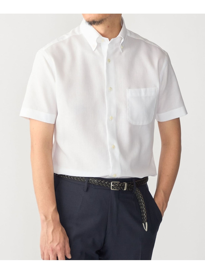 SHIPS:＜接触冷感＞ICE COTTON ワッフル ボタンダウン 半袖 シャツ SHIPS MEN シップス トップス シャツ・ブラウス ホワイト ピンク【送料無料】[ Fashion]｜SHIPS　シップス