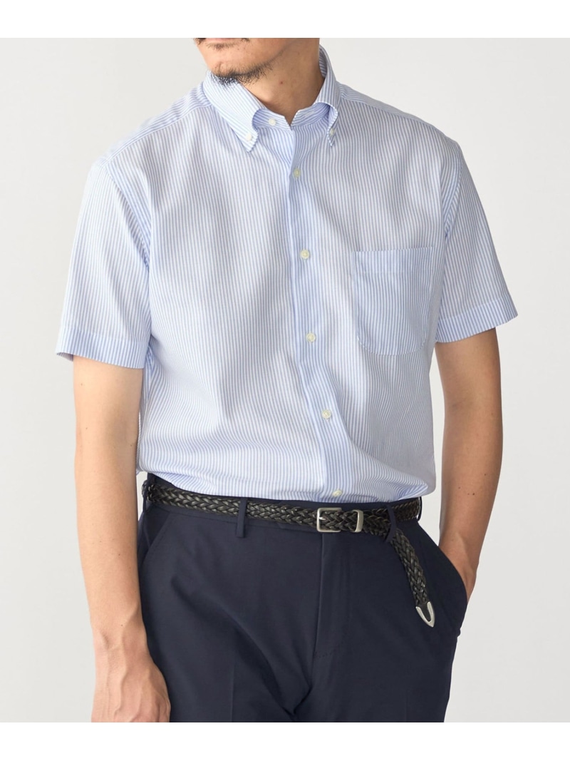 SHIPS:＜接触冷感＞ICE COTTON パナマ ストライプ ボタンダウン 半袖 シャツ SHIPS MEN シップス トップス シャツ・ブラウス ネイビー【送料無料】[ Fashion]｜SHIPS　シップス