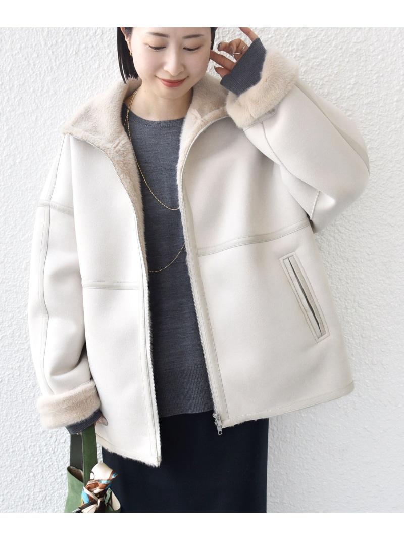 フェイク ムートン ジップ コート SHIPS WOMEN シップス ジャケット・アウター ムートンコート ベージュ ブラック【送料無料】[ Fashion]｜SHIPS　シップス