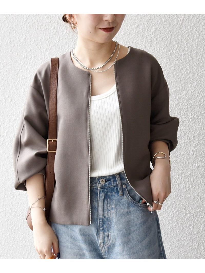 SHIPS any:＜洗い濯ぎ機能力のある＞ダブルはりつけ台 否色つや ジップ 上衣[NAVY BLUE] SHIPS any シップス ジャケット・アウター 否色つや上衣 赤銅色 黒いこと ベージュ【貨物輸送無料】[ Fashion]
