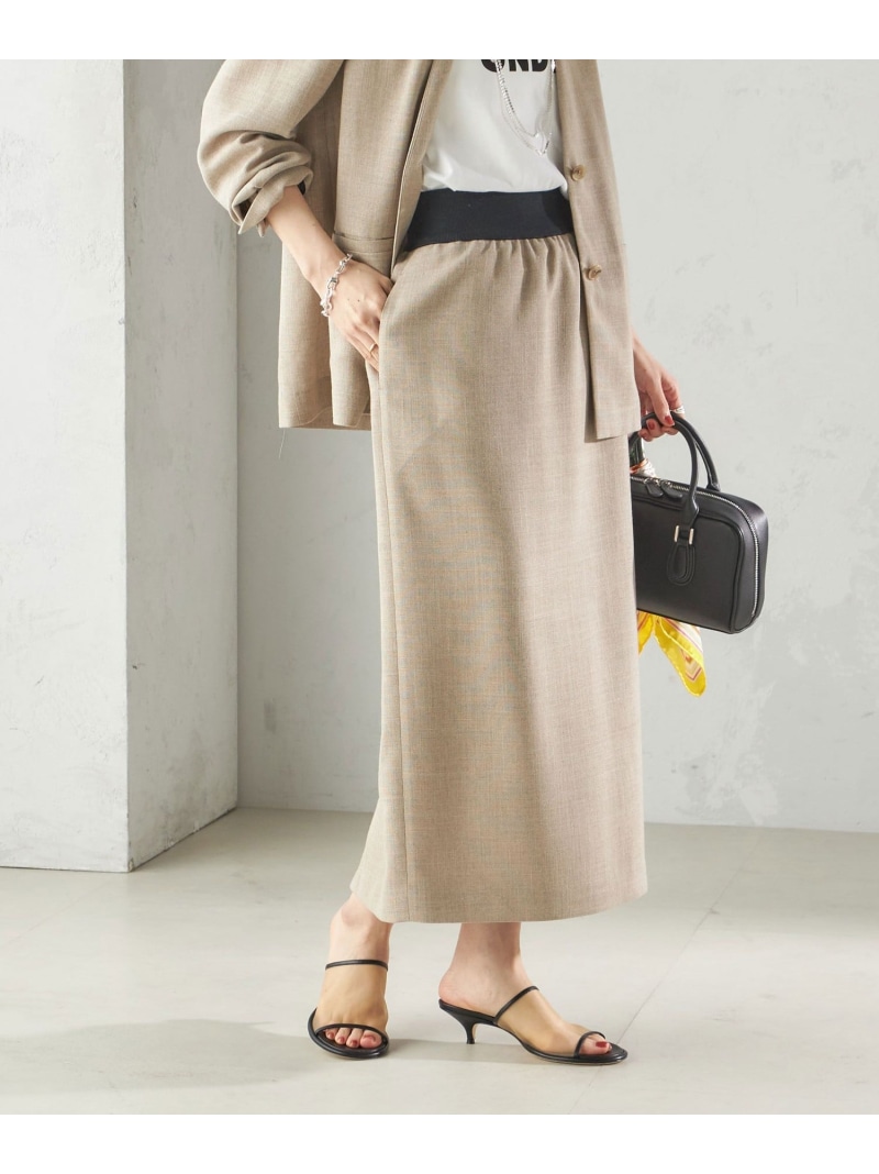 【SALE／50%OFF】＜手洗い可能＞Asami 麻調合繊 ウエスト リブ タイト スカート SHIPS WOMEN シップス スカート ミディアムスカート ベージュ【RBA_E】【送料無料】[ Fashion]