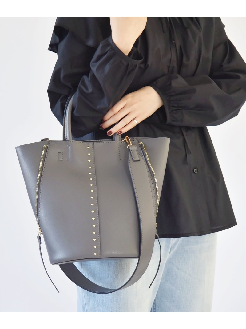 quaranciel: 2way スタッズ 井戸釣瓶 トート 御徒面子 quaranciel シップス 御徒面子 トートバッグ 白いこと 黒いこと 薄墨色【貨物輸送無料】[ Fashion]