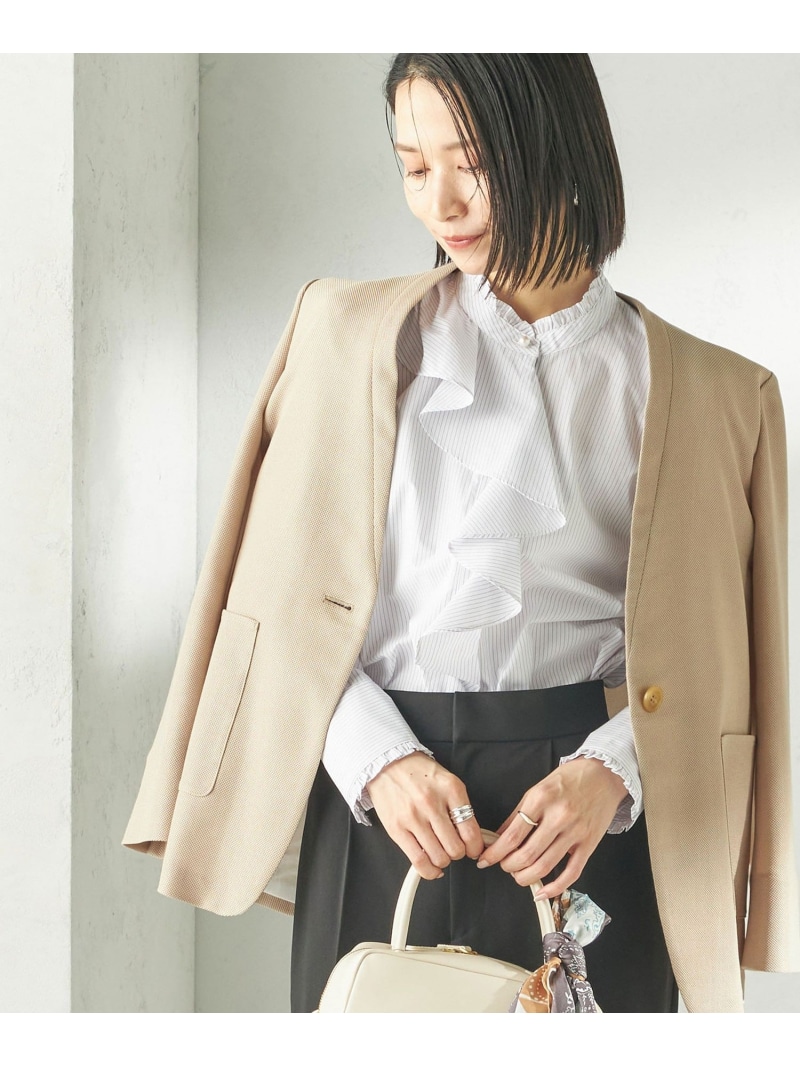 ＜手洗い可能＞パール モチーフ ボタン フリル ブラウス SHIPS WOMEN シップス トップス シャツ・ブラウス ホワイト ブルー【送料無料】[ Fashion]