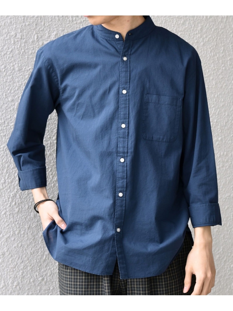 SHIPS any:＜洗濯機可能＞コットン/リネン 7分袖 バンドカラー ポケット シャツ◇ SHIPS any シップス トップス シャツ・ブラウス グリーン グレー ブルー ネイビー ベージュ【送料無料】[ Fashion]