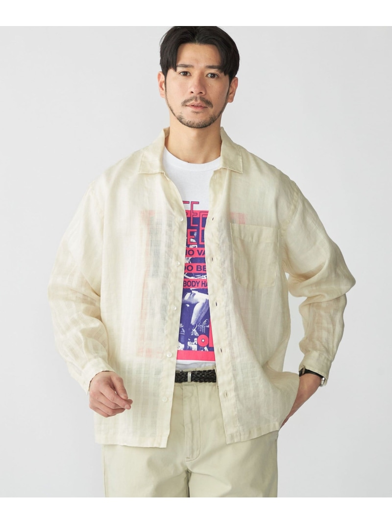 【SALE／40%OFF】SHIPS: ラミー ドビー ウィークエンド ロングスリーブ シャツ SHIPS MEN シップス トップス シャツ・ブラウス ベージュ ネイビー【RBA_E】【送料無料】[ Fashion]