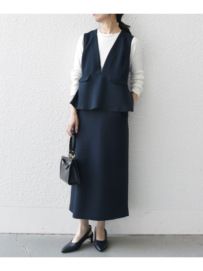 《一部追加予約》SHIPS any:＜洗濯機可能＞ダブルクロス Vネック ペプラム ワンピース[NAVY BLUE] SHIPS any シップス ワンピース・ドレス ワンピース ベージュ ネイビー【先行予約】*【送料無料】[ Fashion]