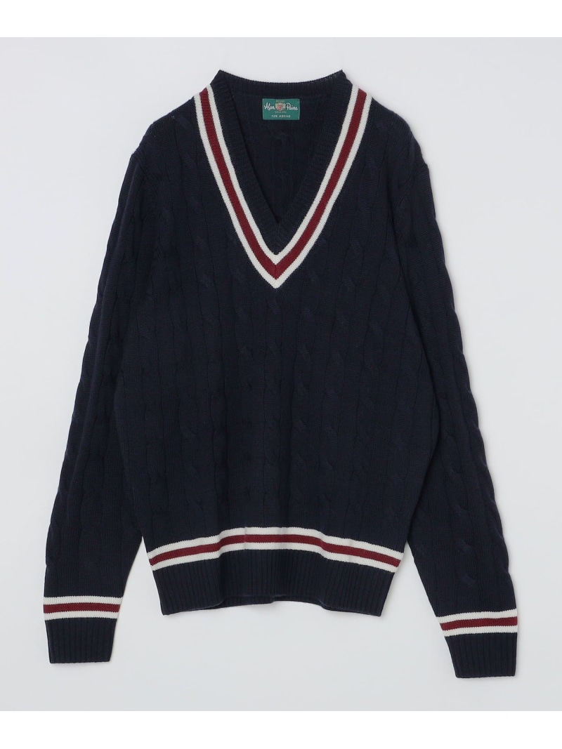 ALANPAINE: 7ゲージ クリケット ケーブル ニット SHIPS MEN シップス トップス ニット ホワイト ネイビー【送料無料】[ Fashion]