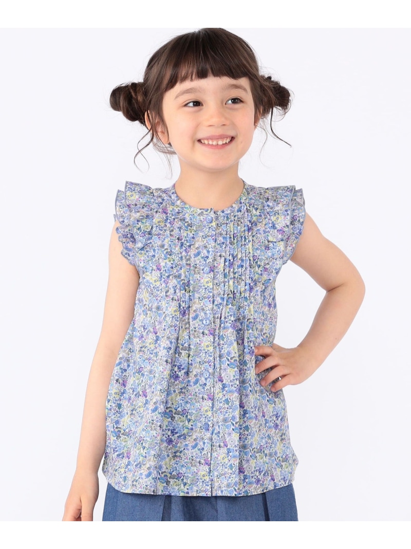【SALE／30%OFF】SHIPS KIDS:100~130糎 / リバティ フラウンス トップ SHIPS KIDS シップス トップス プルオーバー・トップ 赤いこと 青味【RBA_E】【貨物輸送無料】[ Fashion]