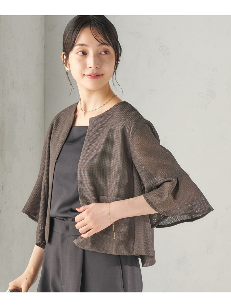 《予約》＜手洗い可能＞シャンブレー カラミ ノーカラー ジャケット SHIPS WOMEN シップス ジャケット・アウター ノーカラージャケット ブラウン ブラック ホワイト【送料無料】[ Fashion]｜SHIPS　シップス
