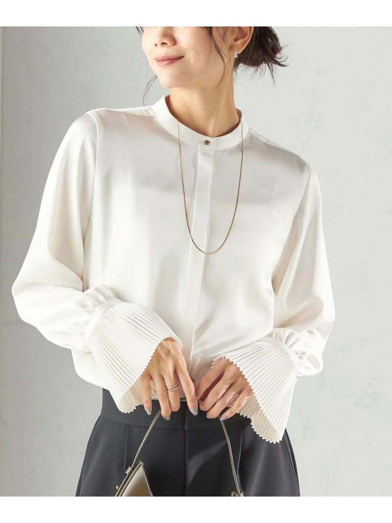 【SALE／35%OFF】＜手洗い可能＞プリーツ 袖 デザイン ブラウス SHIPS WOMEN シップス トップス シャツ・ブラウス ホワイト ネイビー【RBA_E】【送料無料】[ Fashion]｜SHIPS　シップス