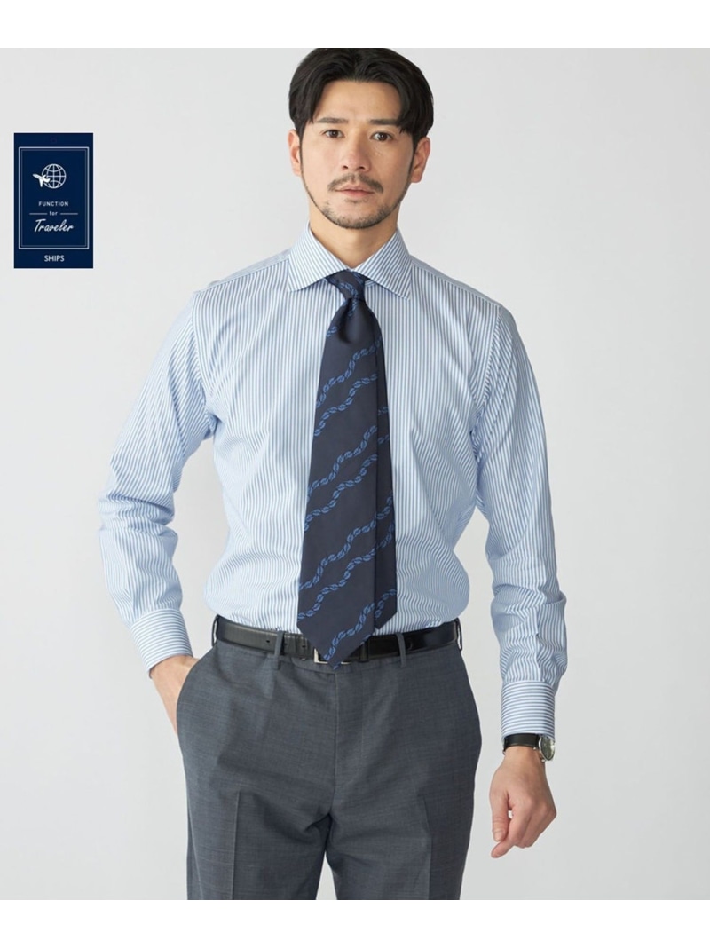 SHIPS:＜FUNCTION＞イージーアイロン ロンドンストライプ ワイドカラー シャツ SHIPS MEN シップス トップス シャツ・ブラウス グレー ネイビー【送料無料】[ Fashion]｜SHIPS　シップス