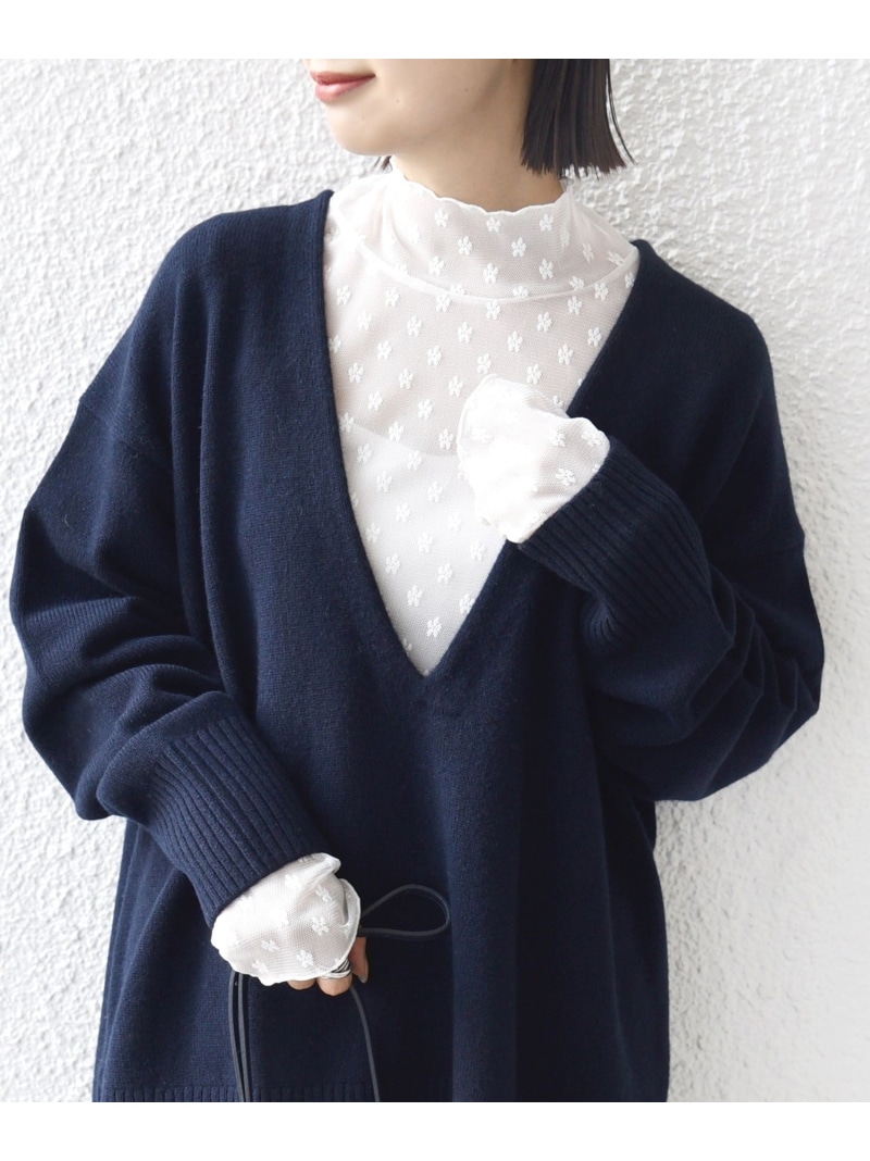 ＜手洗い可能＞フラワー チュール ハイネック プルオーバー SHIPS WOMEN シップス トップス カットソー・Tシャツ ホワイト ブラック ベージュ【送料無料】[ Fashion]