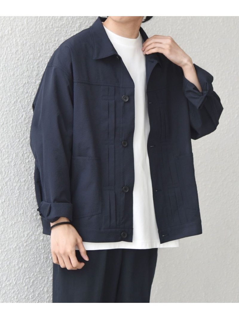 SHIPS any:＜撥水/軽量/ストレッチ＞SOLOTEX(R) シアサッカー トラック ブルゾン 26SS(セットアップ対応)◇ SHIPS any シップス ジャケット・アウター ブルゾン・ジャンパー ネイビー ブラウン グレー【送料無料】[ Fashion]