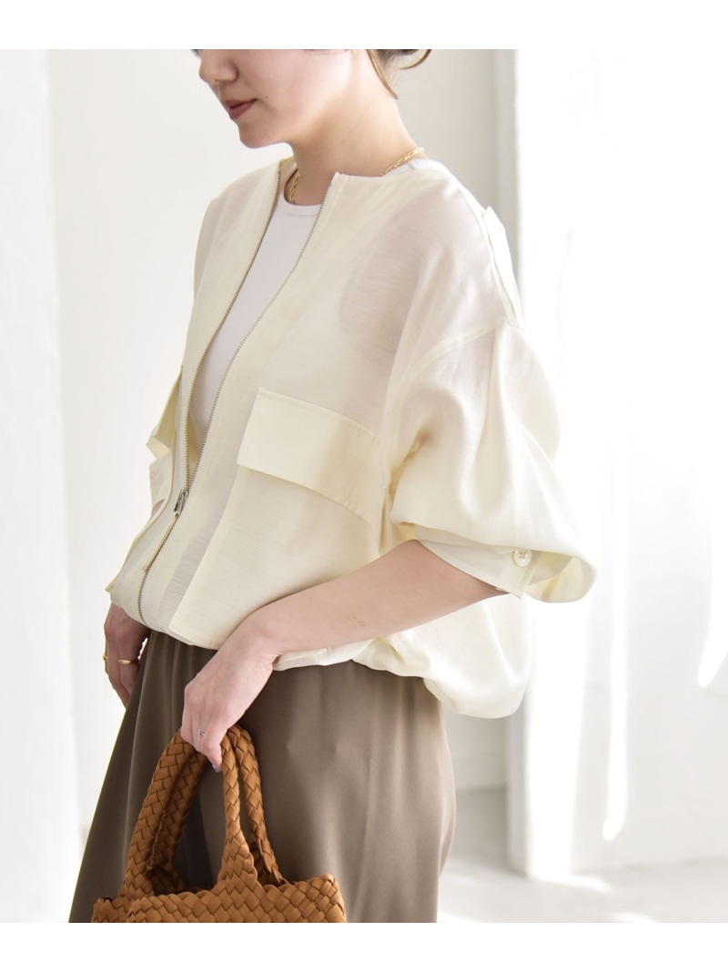 《追加予約》quaranciel:＜手洗い可能＞リネン ミックス ノーカラー ドロスト ブルゾン quaranciel シップス ジャケット・アウター ブルゾン・ジャンパー グレー ベージュ【先行予約】*【送料無料】[ Fashion]