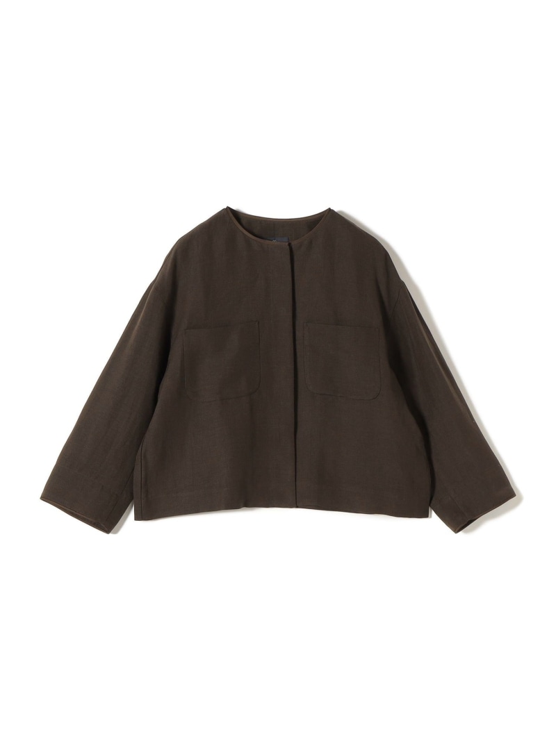 SHIPS Primary Navy Label:麻混 ノーカラー ジャケット(セットアップ対応) SHIPS WOMEN シップス ジャケット・アウター ノーカラージャケット ネイビー ブラウン ベージュ【送料無料】[ Fashion]